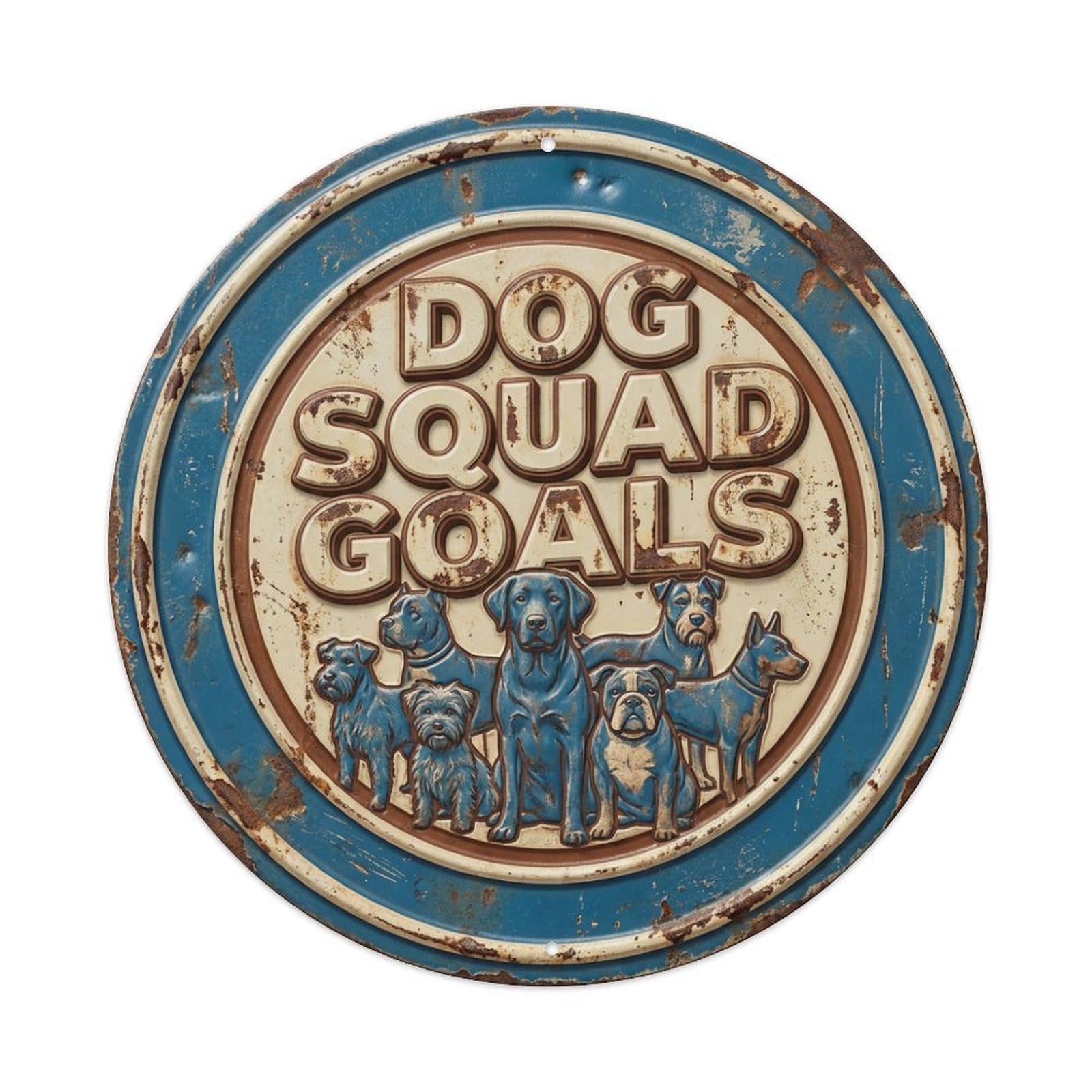 Vintage Dog Squad Goals Paws Metal Tin Sign Plaque Wall Decor for Cafe, Club, Garden Round Metal Poster 8x8Inch