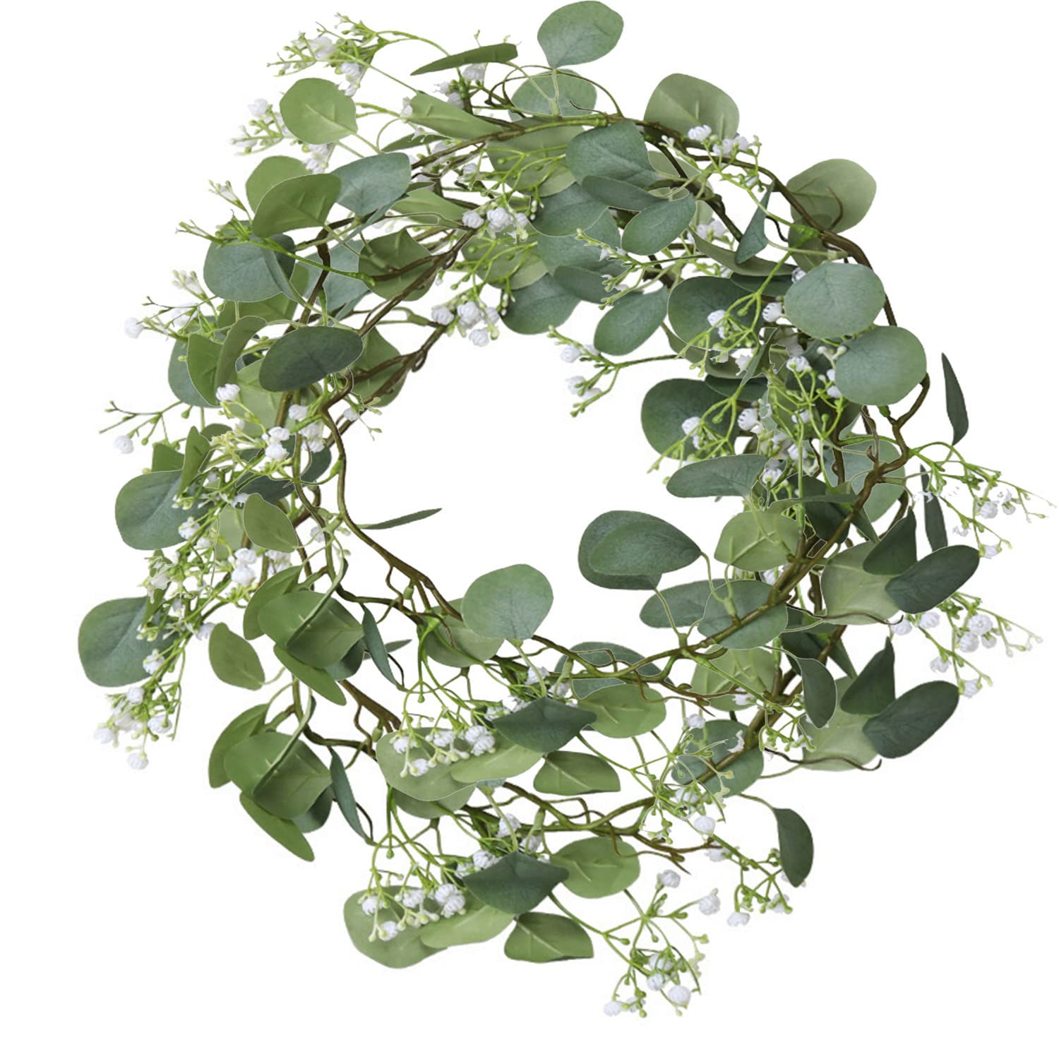 2 Pack Artificial Eucalyptus Garland with Baby Breath Flowers 5.57Ft Faux Gypsophila Vine Hanging for Wedding Arch Garden Porch