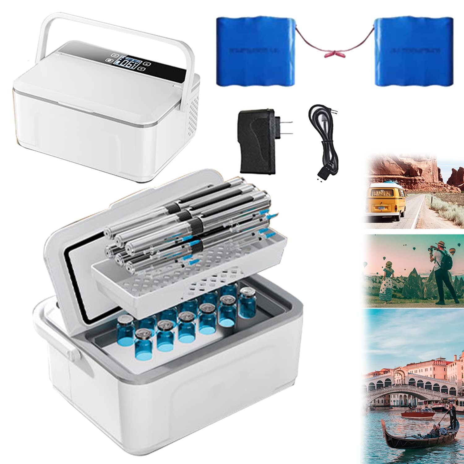 Insulin Fridge Box Drug Reefer Container 1 Or 2 Battery Pack & USB Chargerable Medicine Cooler Case Double Layer Design For Office Car Home Insulin Hot Cold Kit (Size : Battery x2)