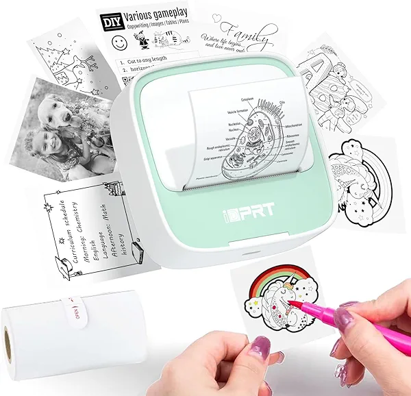 iDPRT Portable Sticker Maker Machine with 1 Roll Sticker Paper, Mini Printer Efficiently and Quickly, Thermal Printer for Study Notes, Pictures, DIY, Label, Free App with Multiple Templates,