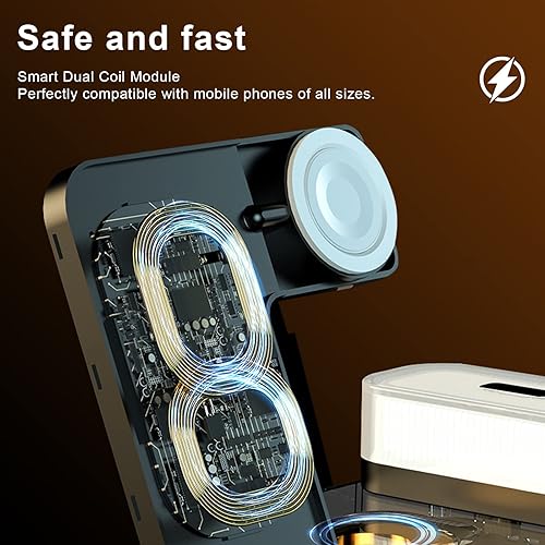 Miniatura 4 de Cargador inalámbrico, estación de carga inalámbrica 4 en 1 con reloj despertador digital, luz nocturna, cargador rápido de 20 W para AirPods Watch