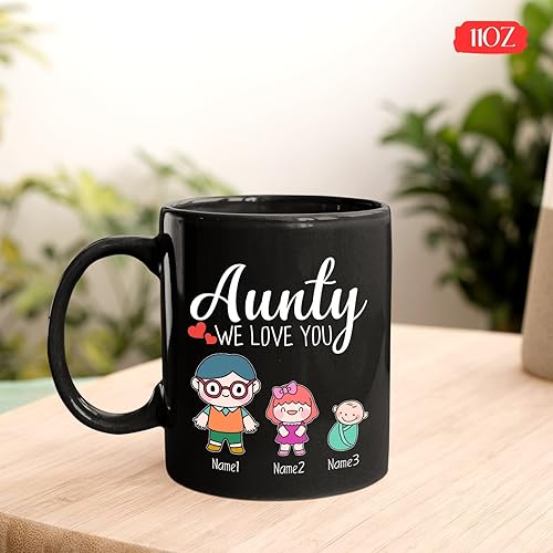 Miniatura 5 de Taza de café personalizada con nombres de niños, regalos para tía de sobrina y sobrino, taza de porcelana para la tía, regalo de la mejor tía para