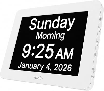 Robin Talking clock with Day & Date for Seniors, Dementia, and Alzheimer's, Digital Calendar and Elderly Bedside Clocks
