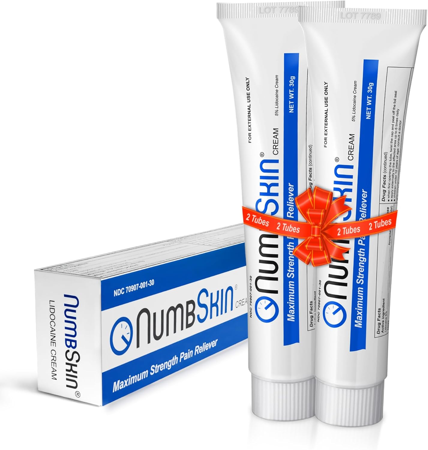 Numbskin Tattoo Numbing Cream - 5% Lidocaine Topical Anesthetic Cream, Maximum Strength, Fast Acting, Pain Relieving, Nonprescription Numbing Cream with Vitamin E, 30g (2 Tubes)