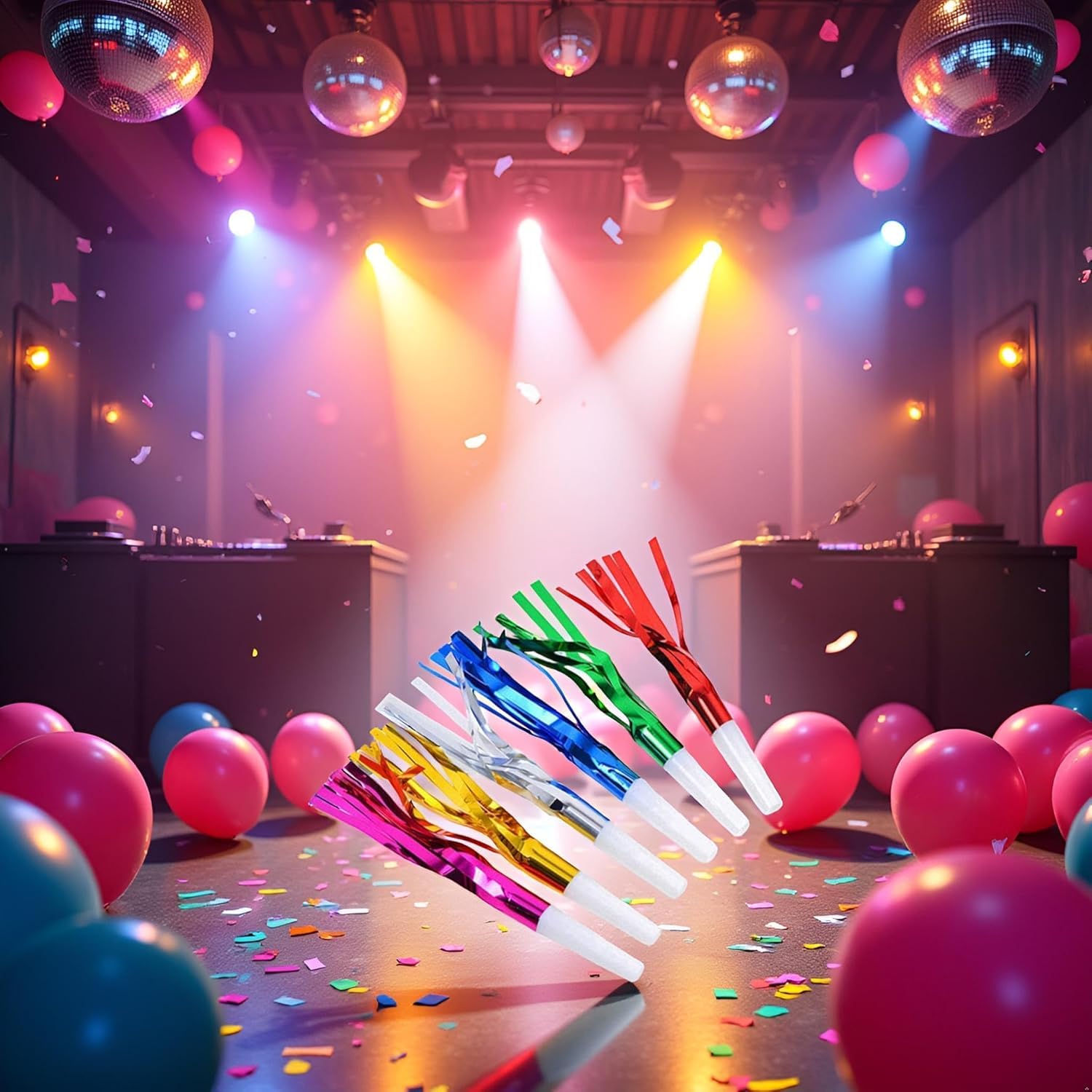 24 Pcs Random Color Metallic Noise Makers Party Blowouts Whistles Glitter Fringe Noisemaker Party Supplies Blowouts for Party Sport Games - Image 4
