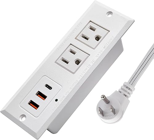 Miniatura 3 de Regleta de alimentación empotrada con puertos USB-C, carga rápida, 2 puertos USB A, con cable de extensión de enchufe plano de 6 pies y 45 grados, 2