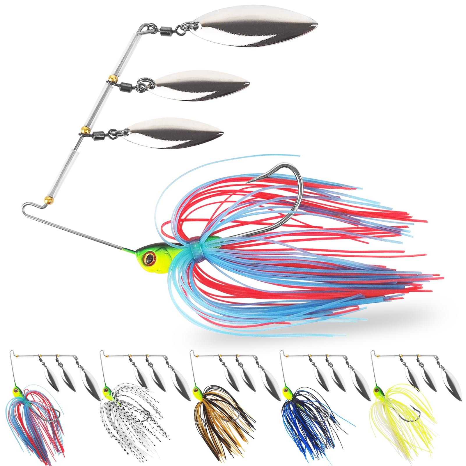 Spinner Baits for Bass Fishing, Hard Metal Jig SpinnerBaits, Fishing Jigs buzzbait for Bass Salmon Pike Trout Snakehead, 5 Pack, Multicolor