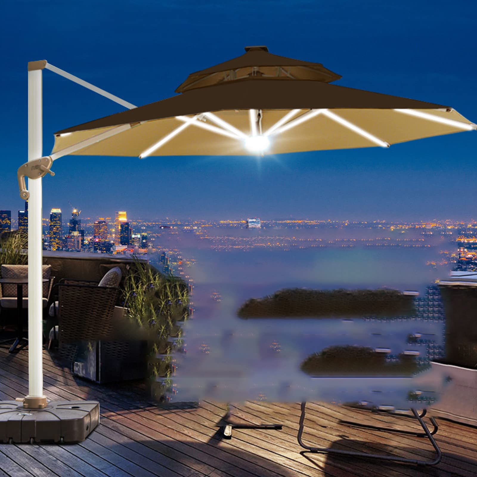 HARICSET Sombrilla Terraza Exterior Parasol Jardin Sombrillas Terraza Sombrilla Rectangular Toldo SombrillaTerraza Jardín Mástil Aluminio(Size:Round 3m(170L Base),Color:luz Blanca)