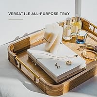 Vista 5 de Upper Acacia Wood Ottoman Tray 17x13 Inches with Handles, Decorative Serving Tray for Coffee Table, Breakfast Tray with Anti-Skid Pads