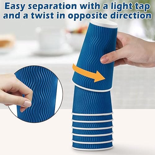 Vista 17 de Tazas de café de 16 onzas con tapas, paquete de 50 tazas de café desechables con tapas, taza de café de papel aislada para bebidas frías y calientes