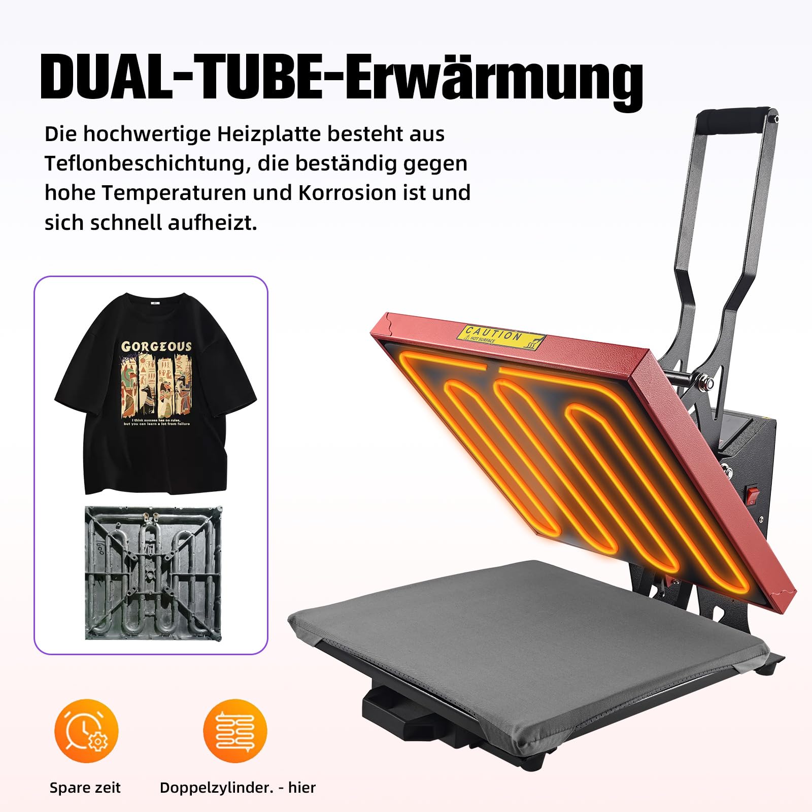 ColorSub druckpressen für T-Shirts 38 x 38 cm, Teflon Transferpresse Hitzepresse Mit Schienen| Sublimations Heat Press Plotter Machine für Kleidung, Taschen, HTV Vinyl Projects