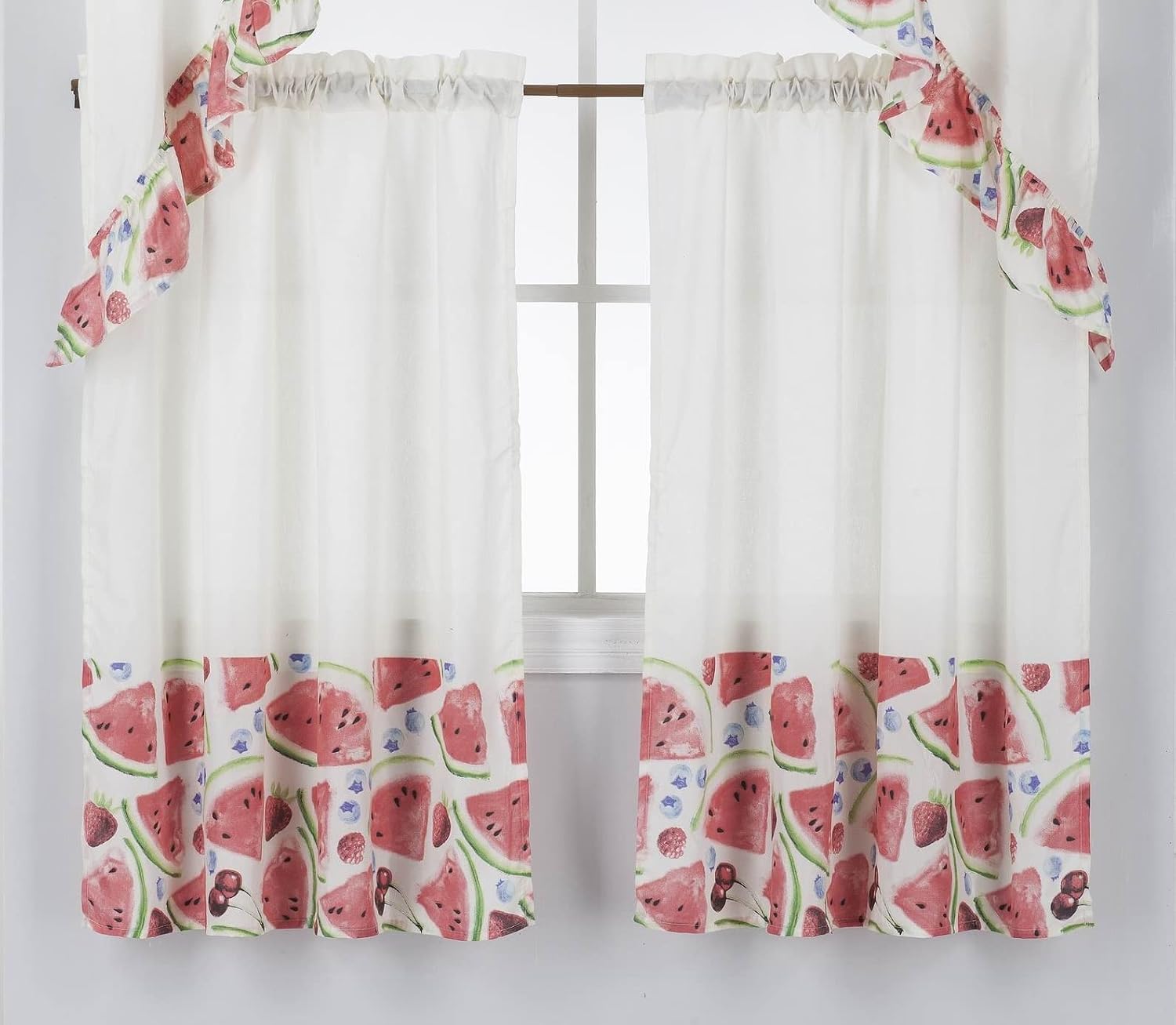 Jody Clarke 3PC Kitchen Window Curtain Set Printed Design,Set Includes 2 Tiers and 1 Valance Available in Multiple Designs ( Watermelon )