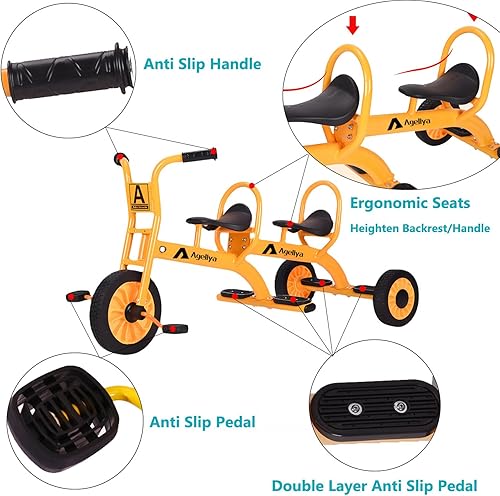 Miniatura 8 de Triciclos para niños en edad preescolar a partir de 3 años, ideal para patio de juegos al aire libre y guardería con asiento de pasajero, triciclos
