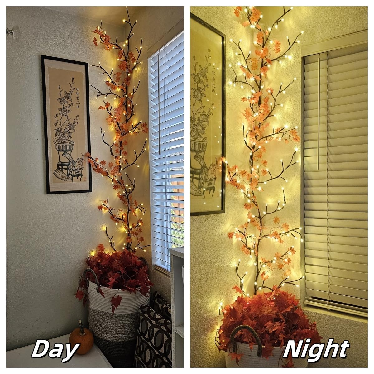 Lichterkette Weidenrebe Innen Zimmer Deko – 144 LEDs Baum Lichterketten mit Fernsteuerung & Stecker, Künstliche Lichterzweige für Wanddeko, Wohnzimmer & Schlafzimmer (2 Stück)