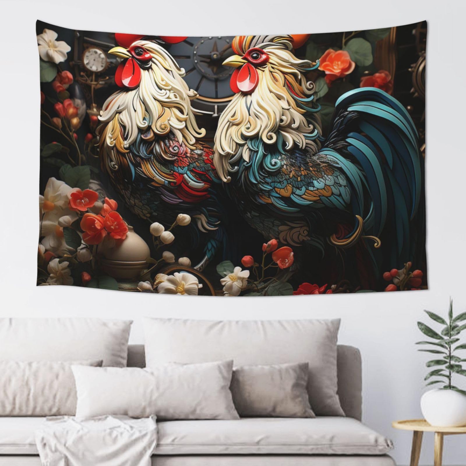 QLDETUPWLX Tapestry 152x102 cm Wall Hanging for Living Room Rooster and Chicken Tapestries Home Decor Soft Aesthetic Tapestries Hanging Decor Blanket Wall Tapestry for Bedroom Dorm Indoor Outdoor