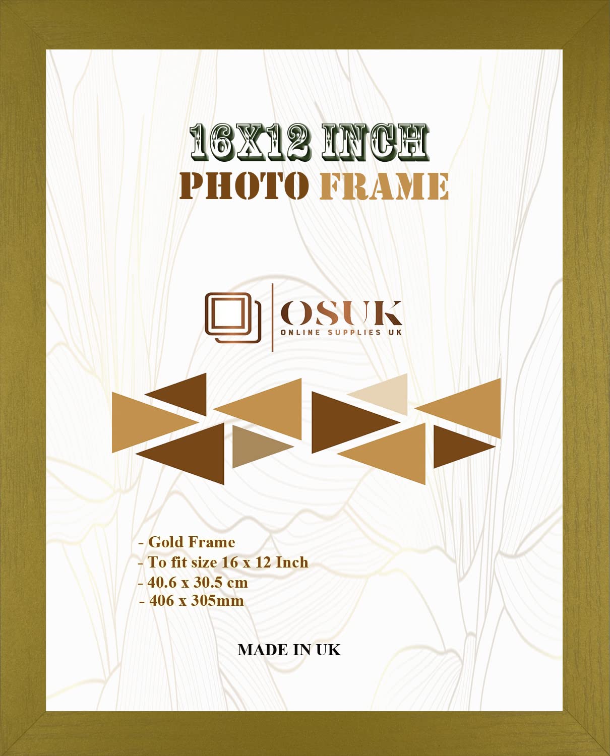 OSUK Gold Photo Frames 40.6 x 30.5cm Large Photo Frame 16 x 12 Inch Picture Frame With Clear Perspex Front & Wall Mounting 12" x 16" Frame