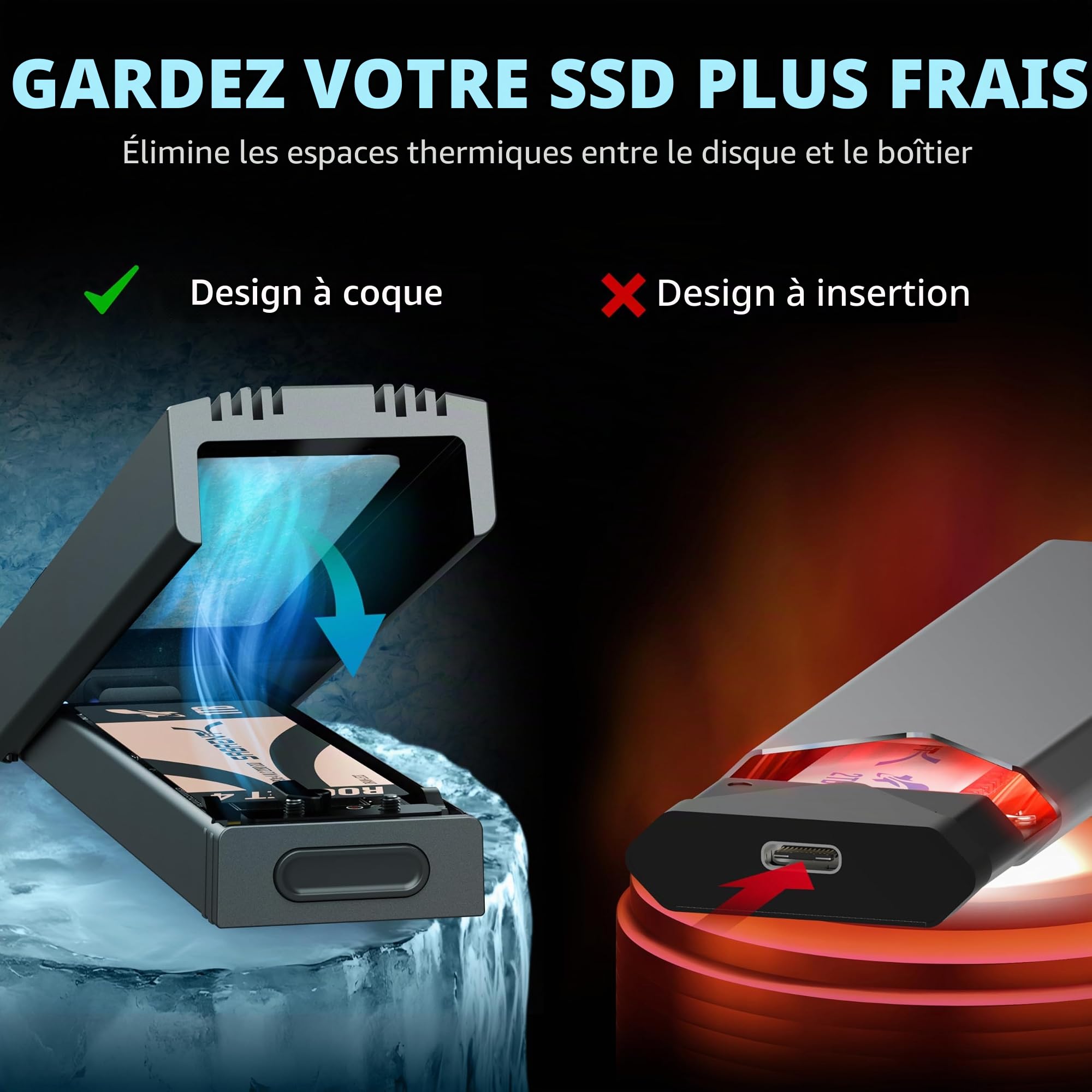 SABRENT Boîtier NVMe USB C, boîtier SSD M.2 sans Outils pour 2230-2280, Adaptateur USB 3.2 Gen 2 10 Gbit/s, Refroidissement en Aluminium, boîtier de Disque Dur Externe M.2 pour SSD NVMe (EC-PNVO)