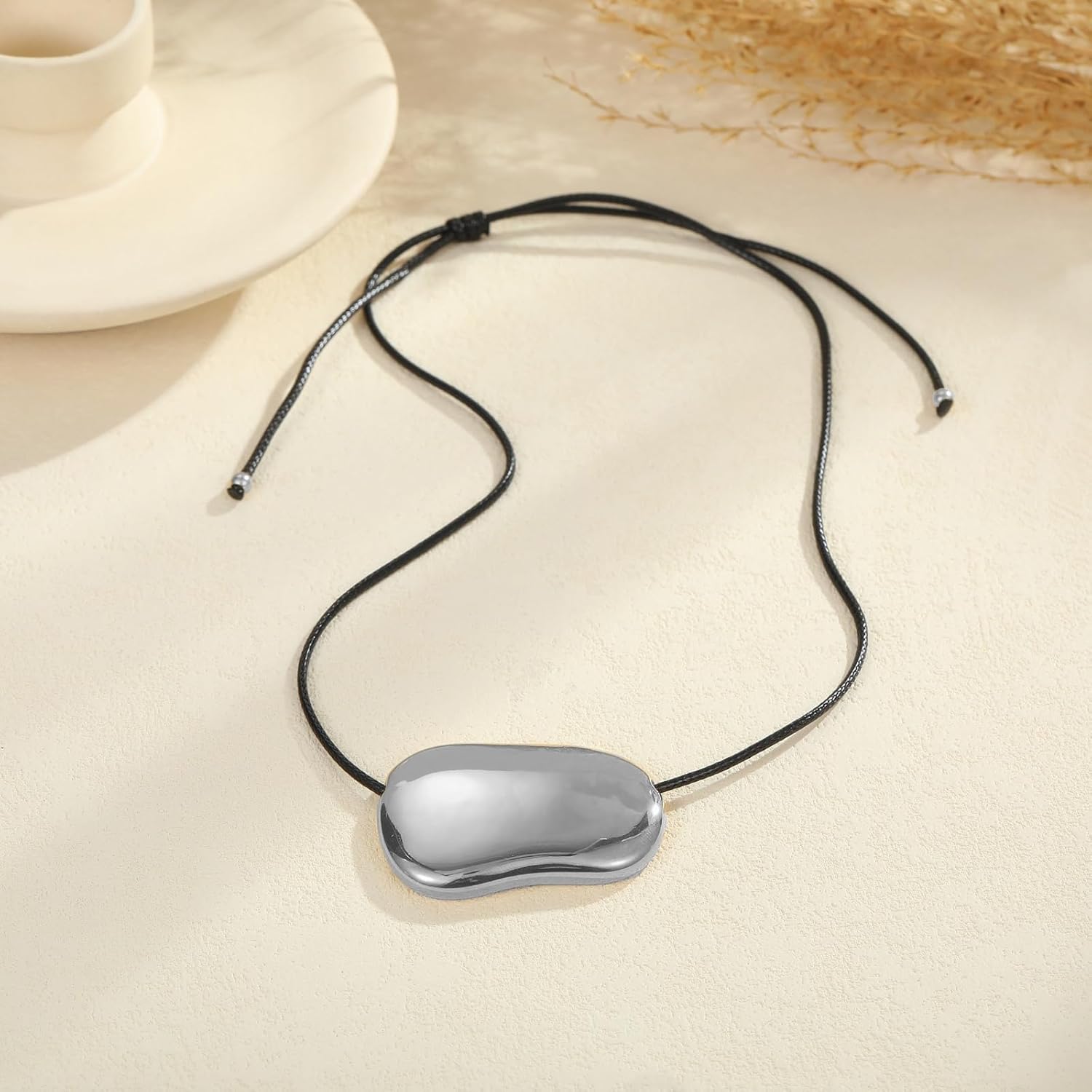 Chunky Gold Statement Necklace for Women Pebble Pendant Necklace Minimalist Bean Necklace Boho Cowboy Necklace Trendy Jewelry Gifts - Image 5