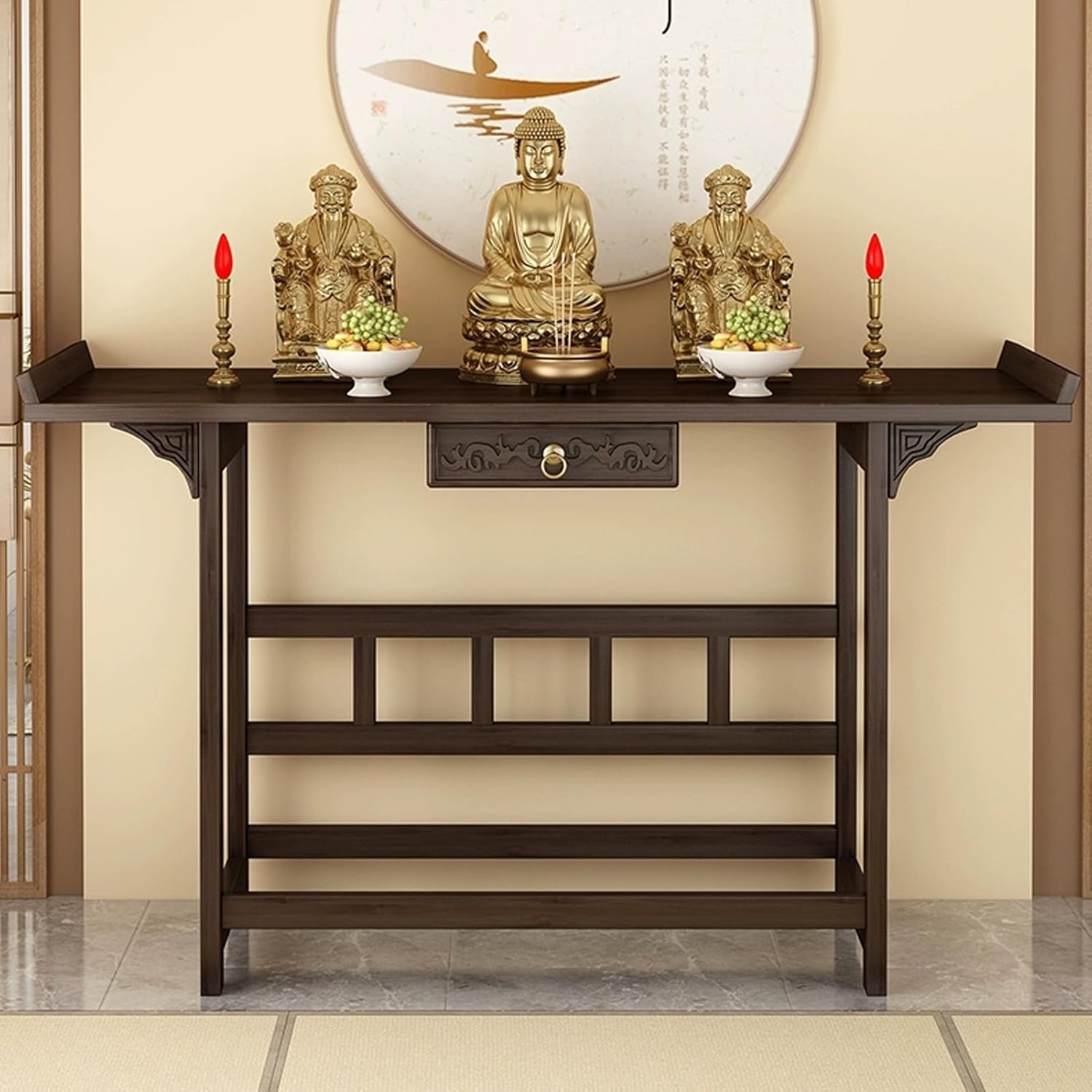 Shrine Altar Table, 2-Tier Altar Cabinet, Chinese Meditation Table with Storage, Bamboo Decorative Buddhist Altars, Sacrificial Tables Used to Place Photos, Souvenirs(80cm/31.5in)