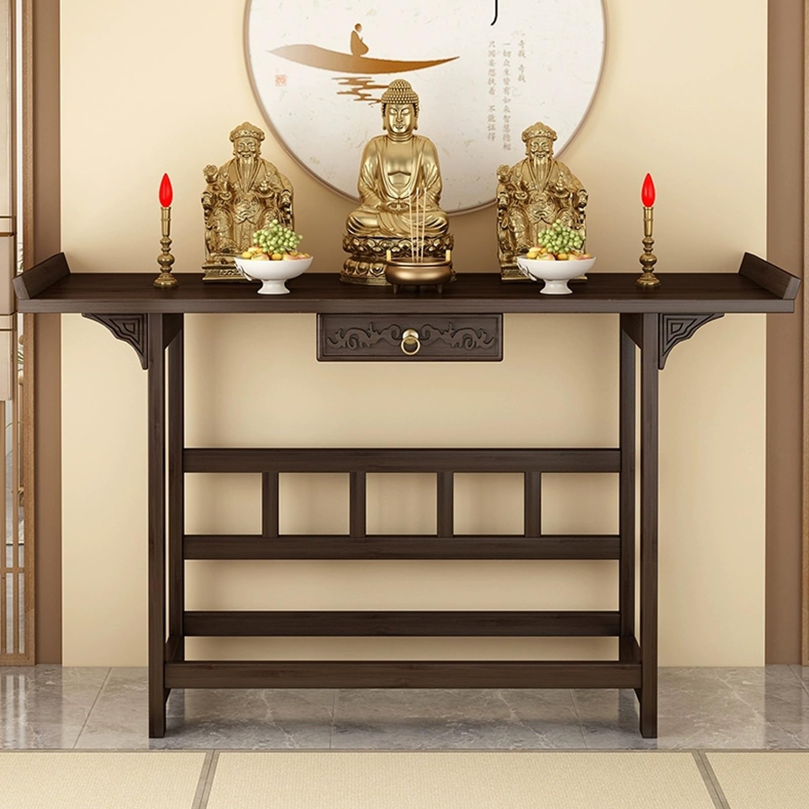 NHPJFDC Shrine Altar Table, 2-Tier Altar Cabinet, Chinese Meditation Table with Storage, Bamboo Decorative Buddhist Altars, Sacrificial Tables Used to Place Photos, Souvenirs(100cm/39.3in)