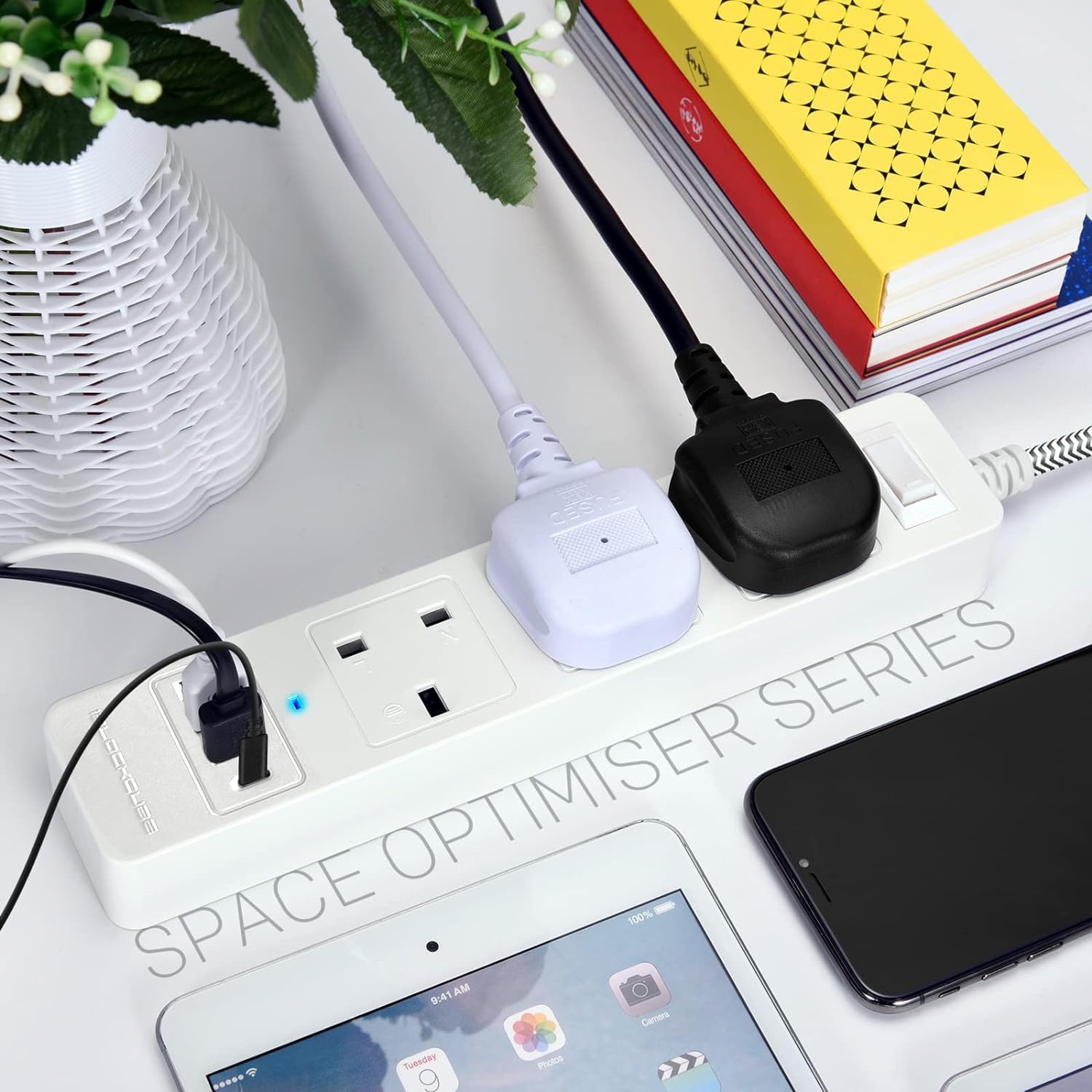 iBlockCube 3 Way Extension Lead with 3 USB-A Slots and 1 USB-C Slots Braided Power Strip Cord, 13A UK Plug Extension, Charging Station, Surge Protected 5M/16.4FT Cable Fuse Protector & Shutter - White 5 71q0NV67EVL. AC SL1500