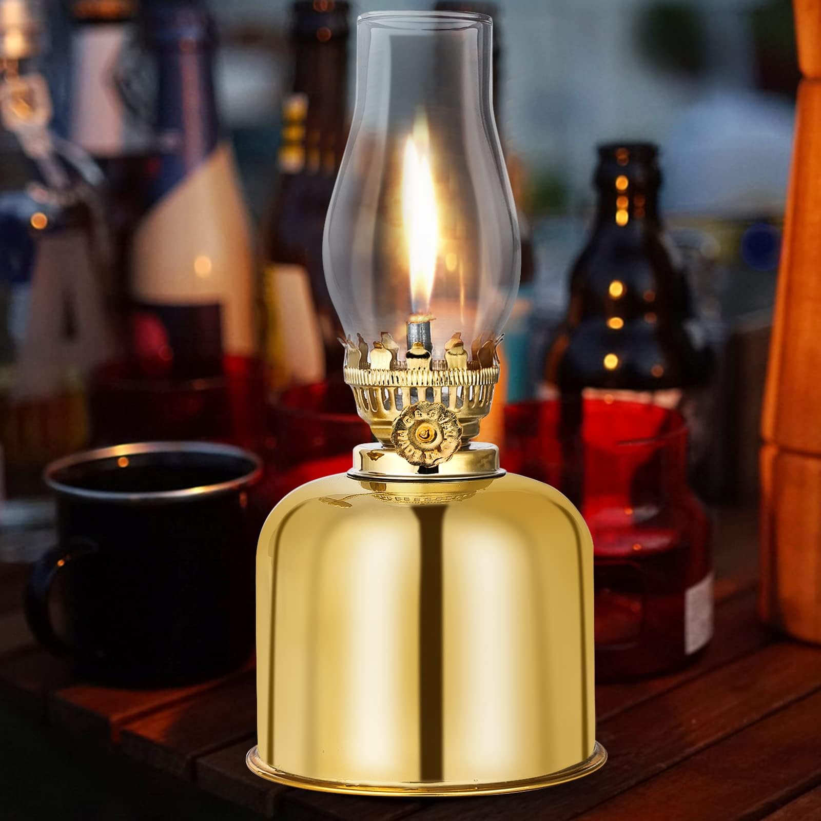Petroleumlampe, Retro-Öllampe Laterne Aus Metall Und Glas Mit Drehfassung - Innen Outdoor Spiegelkerosenlampe, Winddicht, Antike Vintage Notlicht (Goldene)