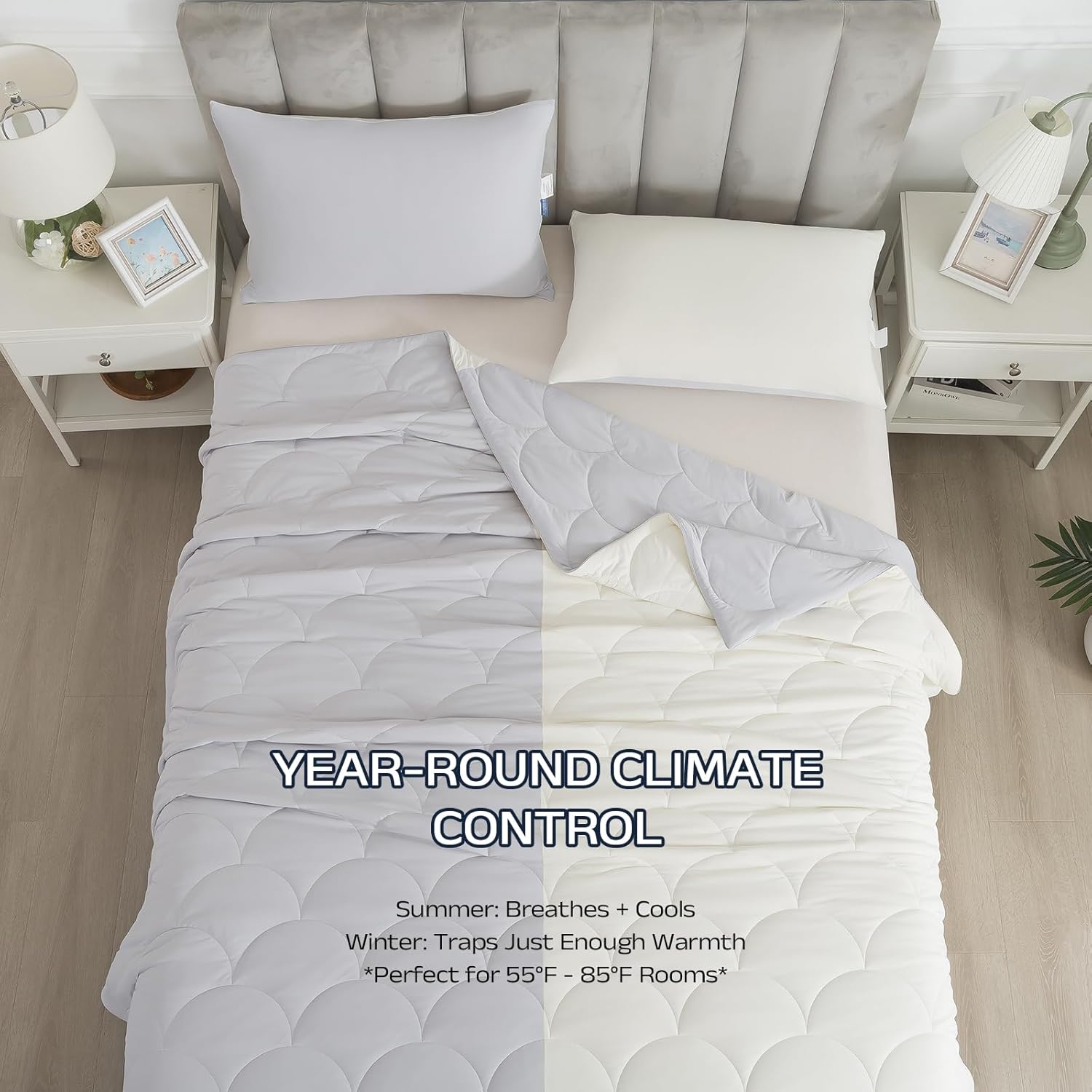 Cooling Blanket for Hot Sleepers - King Size Lightweight Breathable Tencel Blend, Double Sided All-Season Comforter, Temperature Regulating & Machine Washable (Grey+White, King (90''x104''))