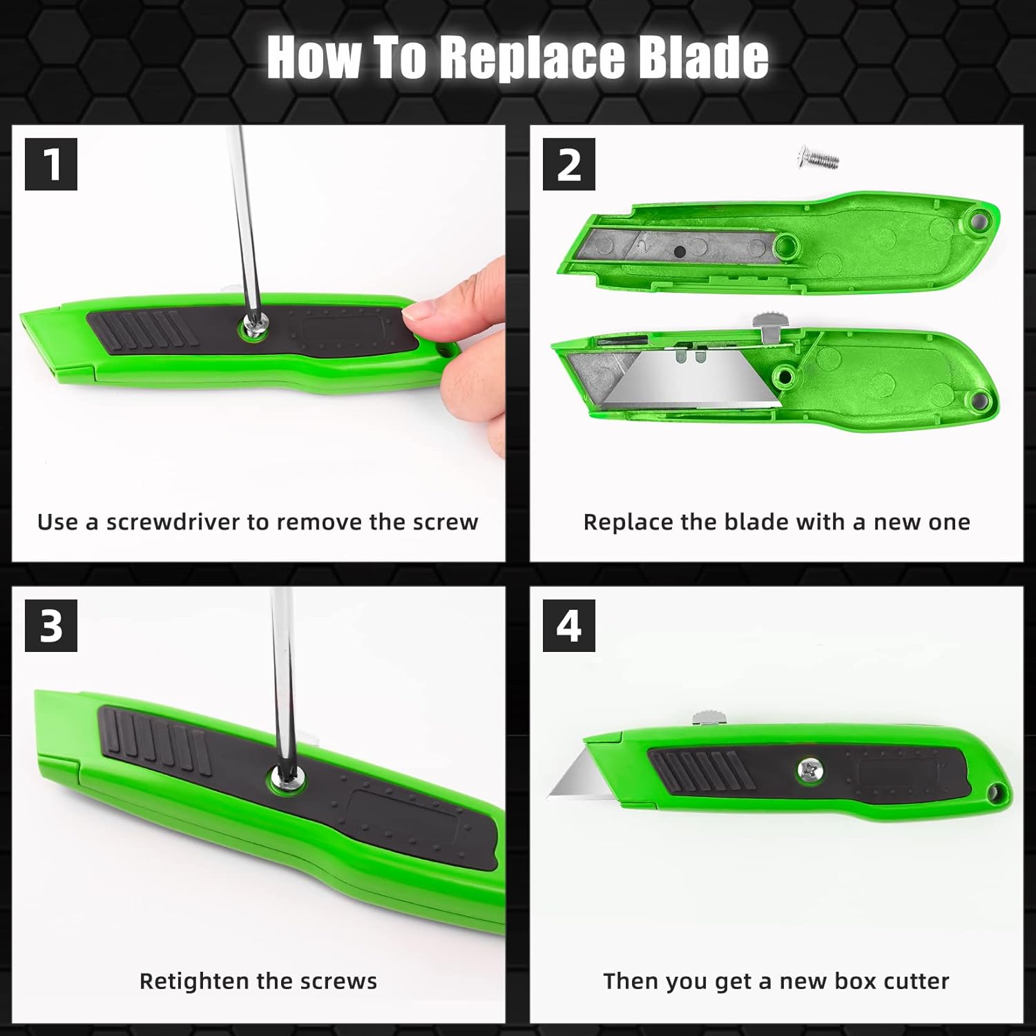 DIYSELF 2 Pack Box Cutter Retractable and 100 Pack Utility Knife Blades, Box Opener Tool Exacto Knife, Razor Blades Utility Knife Replacement Blades, Box Cutters (Green)
