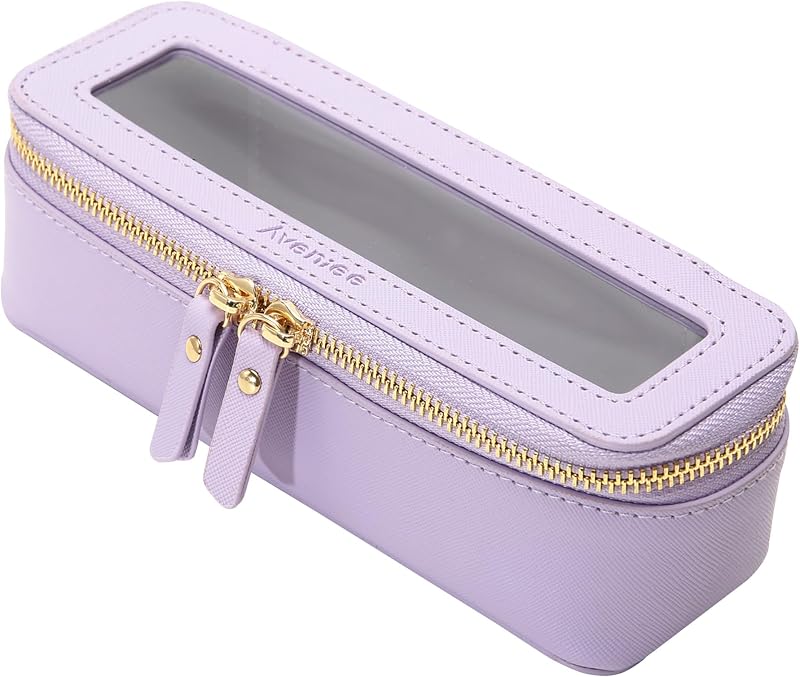 Aveniee Necessaire Lilac Transparente para Pincéis de Maquiagem com Zíper Duplo, 19,5 x 6,5 x 6,5 cm