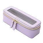 Aveniee Clear Makeup Brush Bag, Slim Brush Holder Cosmetic Case, Small Travel Toiletry Bag for Women, Thin Make up Bags with Dual Zipper, Cute Travel Essentials Srorage Bag.Lilac