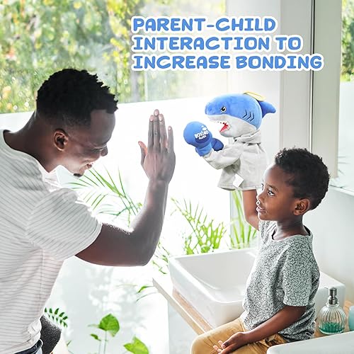 Miniatura 5 de Marioneta de mano para niños, juguete de peluche con sonidos y acción de boxeo, juguetes de marionetas de mano de tiburón para recuerdos de fiesta