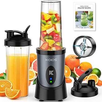 KOIOS Smoothie Blender, 900W Personal Blender for Shakes and Smoothies for Kitchen with 2 Portable Cups 22oz, Single Serve Smoothies Maker Mixer for Juices, Nutritious Recipe, Grey Blue