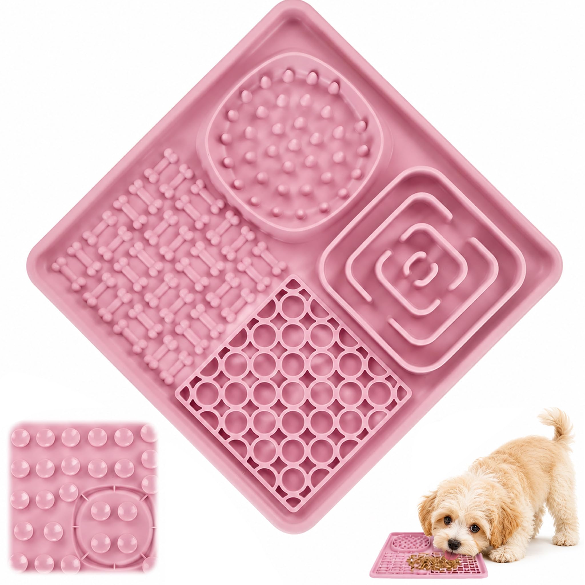 Lick Mat for Dogs Cats Pink Large 20x20cm, Heavy Duty Silicone Feeding Lickmat with Suction Cups, Slow Feeder Treat Licking Food Mat for Puppy Cat, Ideal for Grooming Bathing Training Anxiety Relief โ image 1