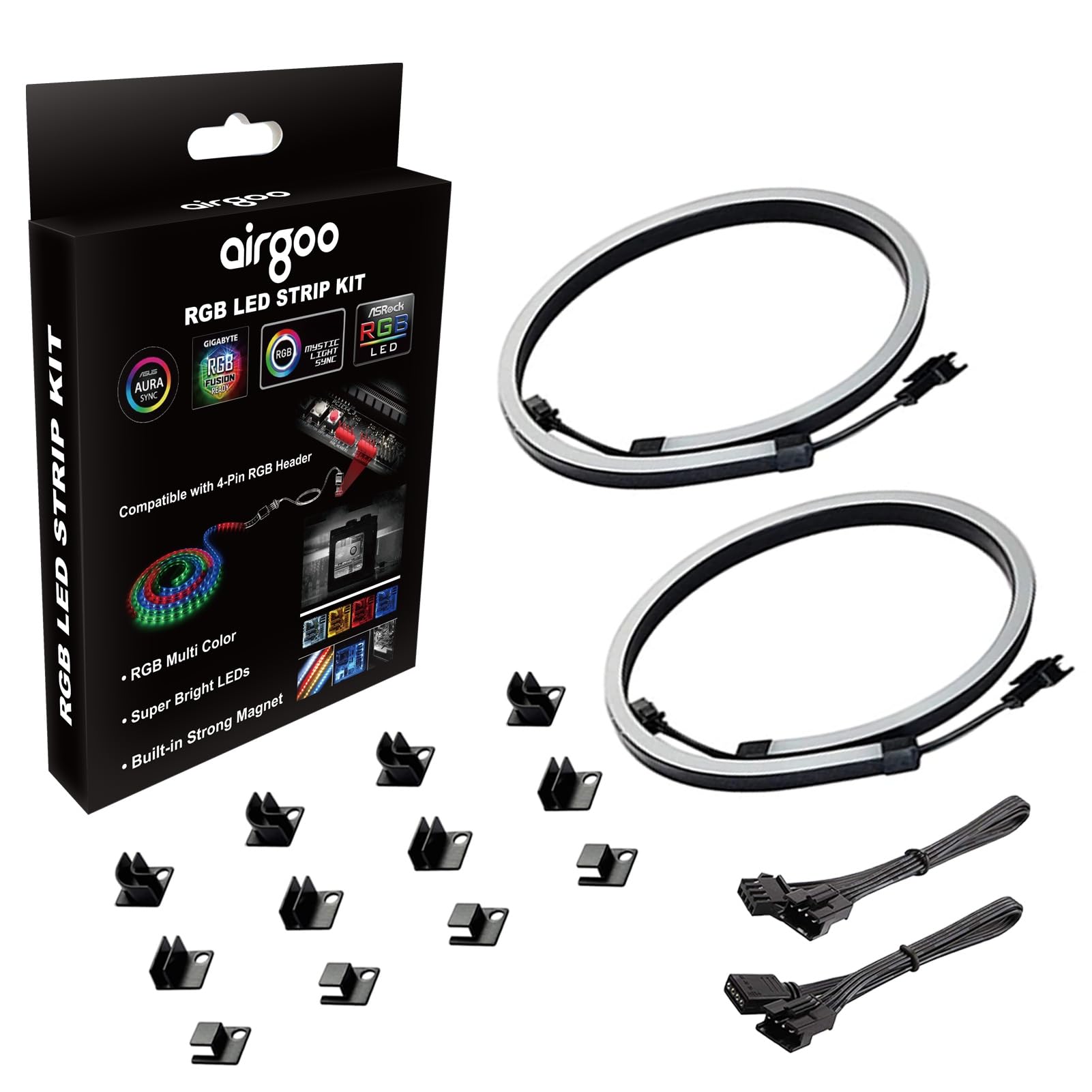 airgoo NEON RGB LED Strip for PC, 15.75 x 0.55 x 0.28 inches diffused Silicon Rubber Tube, for 12V 4-pin RGB Header, Come with Magnetic Brackets, Easy to Install