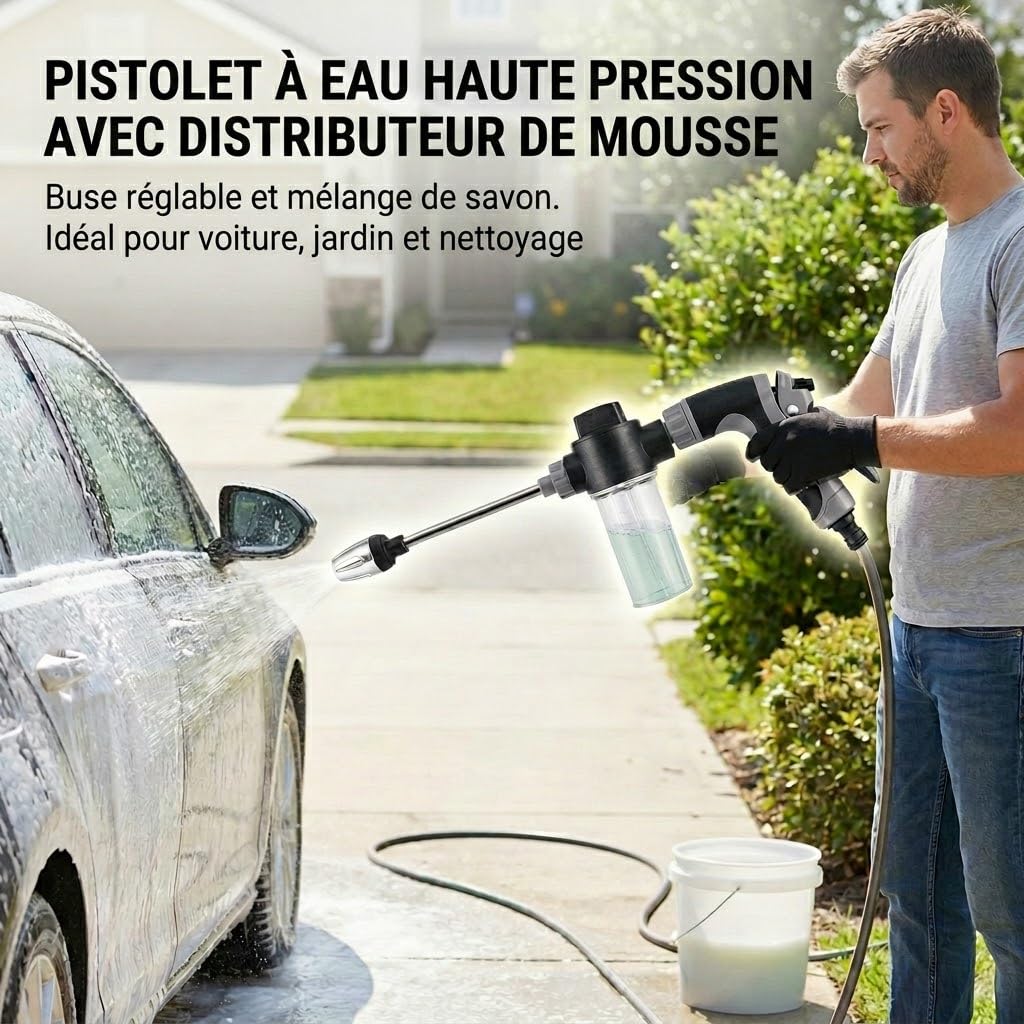 Qinux Aquoxis Nettoyeur Haute Pression, Buse De Nettoyage Pour Tuyau D’Arrosage, Jet Puissant Pour Terrasse, Voiture, Allée, Murs Et Extérieur, Réglable Et Facile À Utiliser