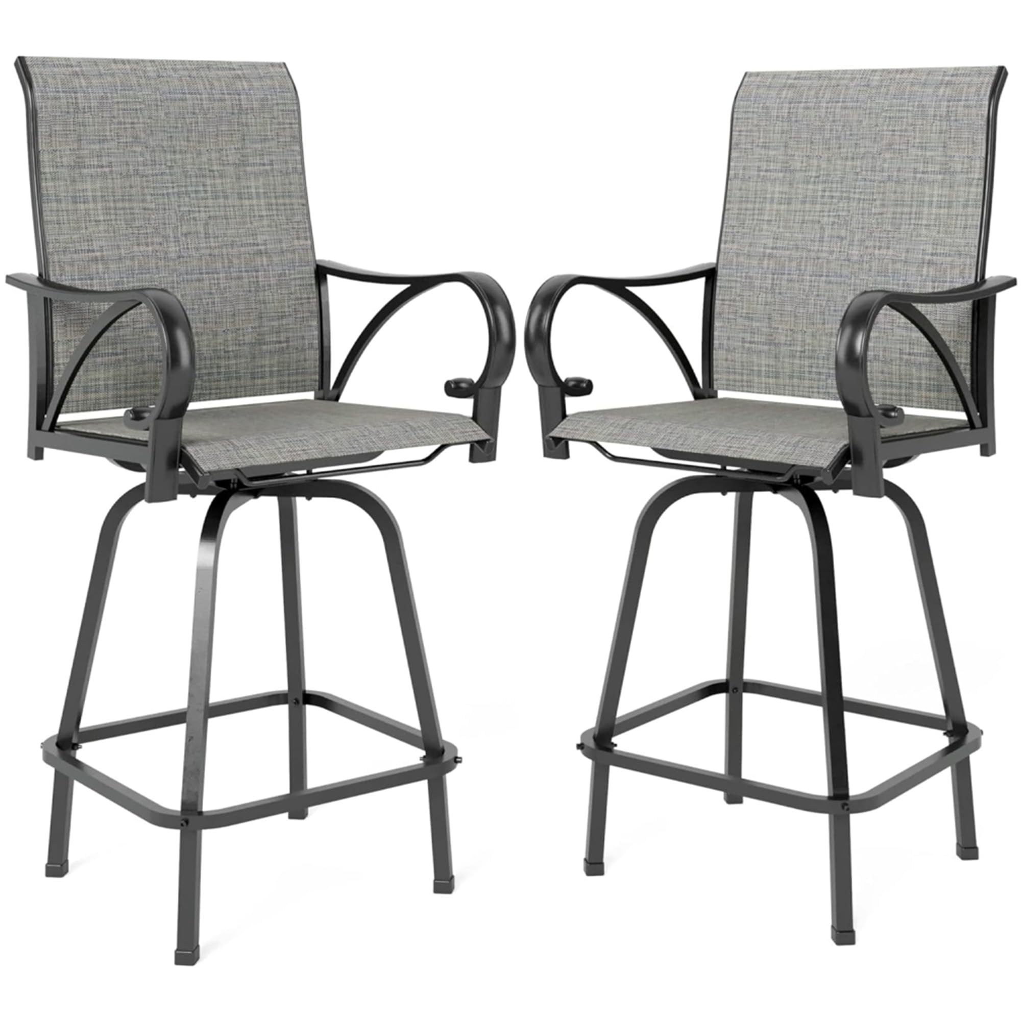 MFSTUDIO Outdoor Grey Bar Stools Set of 2, Patio Bar Height Sling Chairs, Steel Frame All-Weather Resistant,Breathable Textilene Fabric, Grey