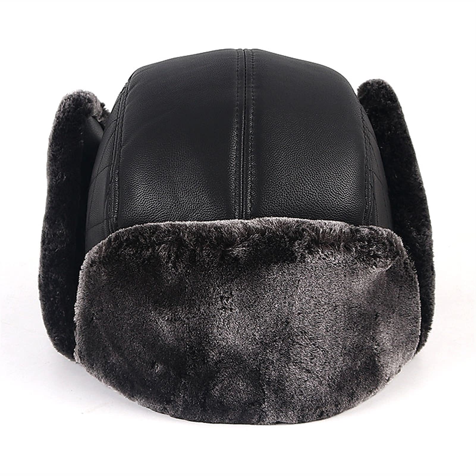 FENOKD Bomber Hats Winter Hat Men Leather Ear Flap Warm Snow Hats Caps Warm (2021 New L(57A58Cm))?2021 New-L(57a58cm)