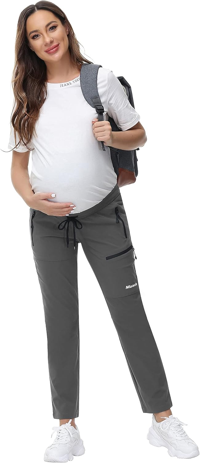 Maacie Maternity Work Pants Straight Legs Over The Belly Casual Pants with Pockets at  Women’s Clothing store