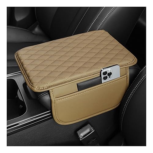 Stacool Upgraded Car Center Console Cover,Microfiber Leather Car Armrest Cover Cushion with 2 Storage Bags,Universal Cars Armrest Storage Box Cars Interior Accessories for Most Vehicles (Beige)