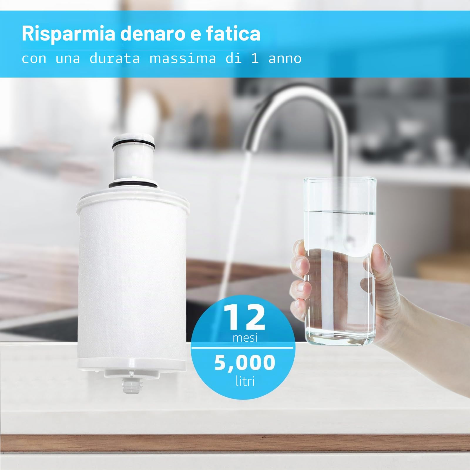 Filtro dell'acqua di ricambio 100186 compatibile con filtro dell'acqua Amway Espring, filtrazione ad alta precisione che consente il passaggio di calcio, magnesio, minerali benefici