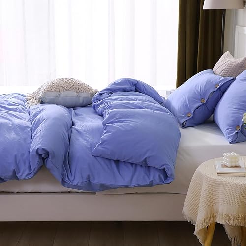 Miniatura 7 de APSMILE Juego de funda de edredón de sombra azul tamaño Queen, 3 piezas con 1 funda de edredón de 90 x 90 pulgadas y 2 fundas de almohada (sin