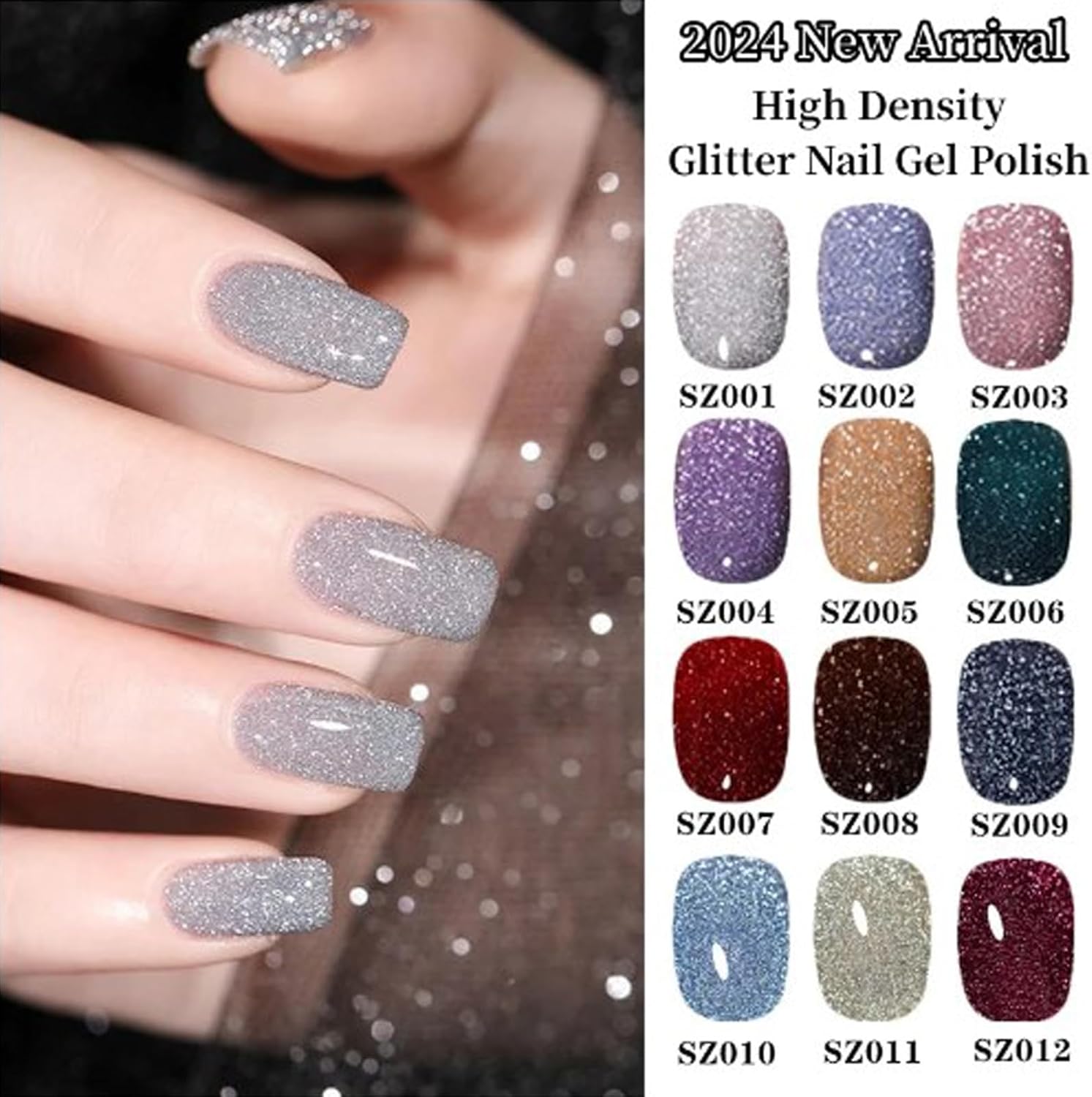 TCLNYER High Density Glitter Nail Gel Polish, Silver Glitter Nail Polish, 12 Colors Reflective Glitter Gel Nail Polish Set, Holographic Glitter Nail Polish Manicure Set Women Girls Gift (12PCS,8ML)