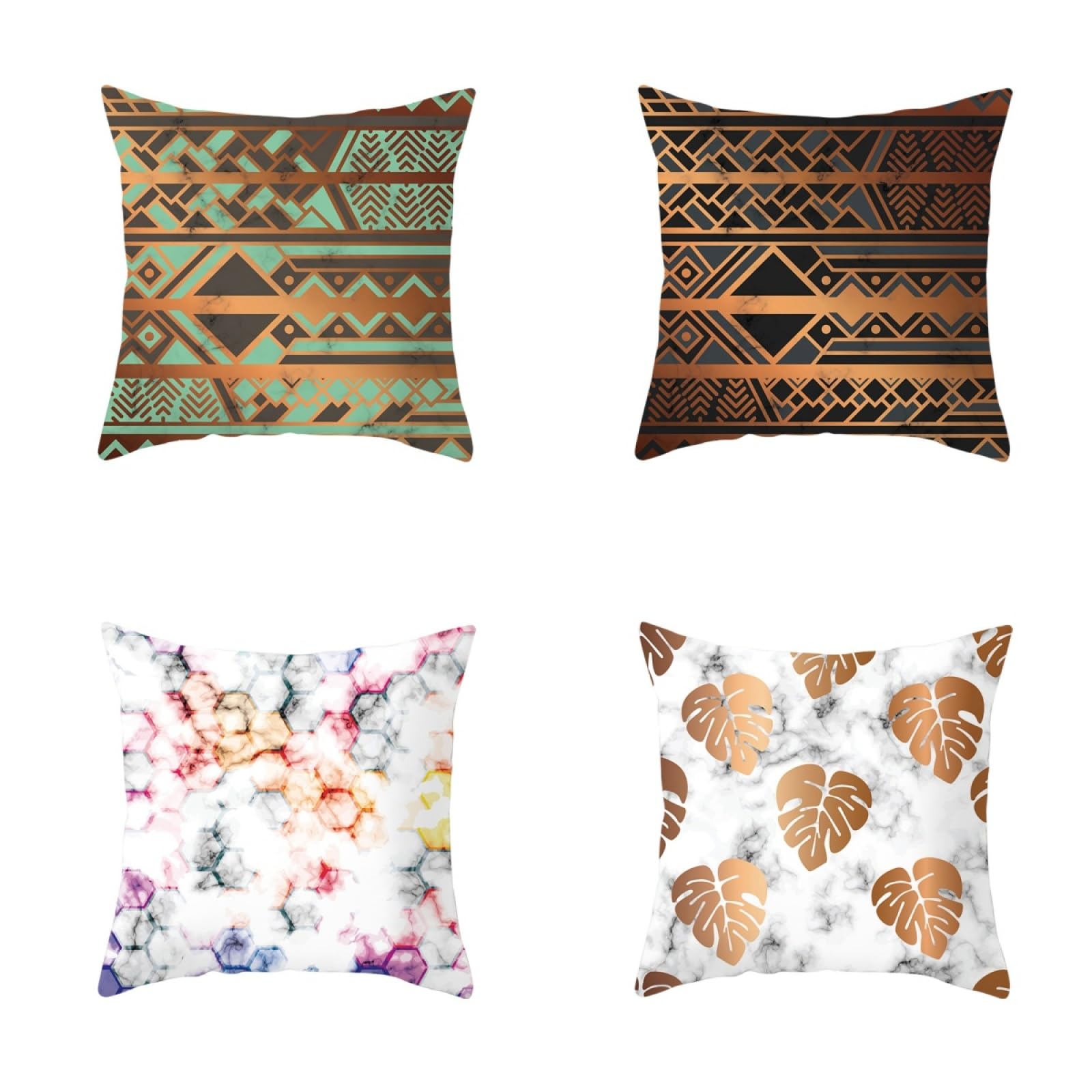 Cushion Covers Green Gold Pink Pillow Cases 4 Pack Sofa Cushions 45x45cm