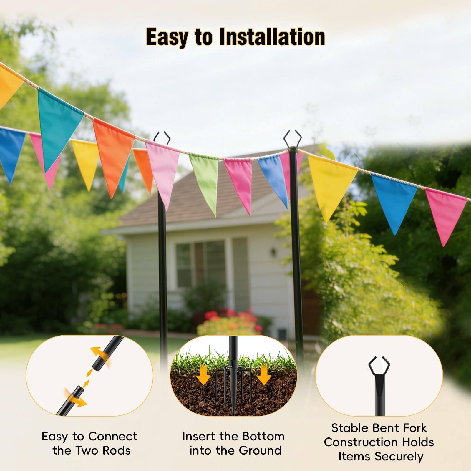 2 Pezzi Pali per Striscia Luminosa, 3M Pali per Striscia Luminosa Supporto per Illuminazione Esterna, Aste per Bandiere per Feste all'aperto, Patio, Giardino, Cortile, Matrimoni
