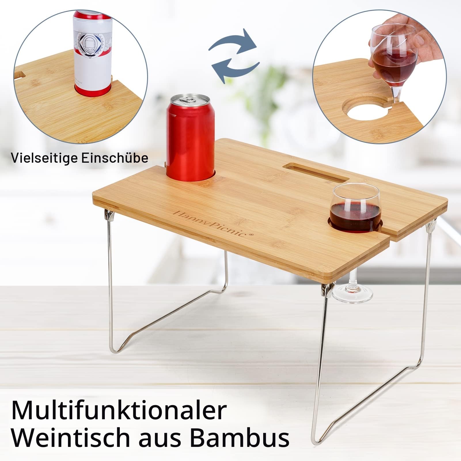 Weidenkorb Picknickkorb für 2 Personen Picknickset, Weidenkorb Service Geschenkset mit Bambus Weintisch mit Metallbeinen für Camping und Outdoor Party
