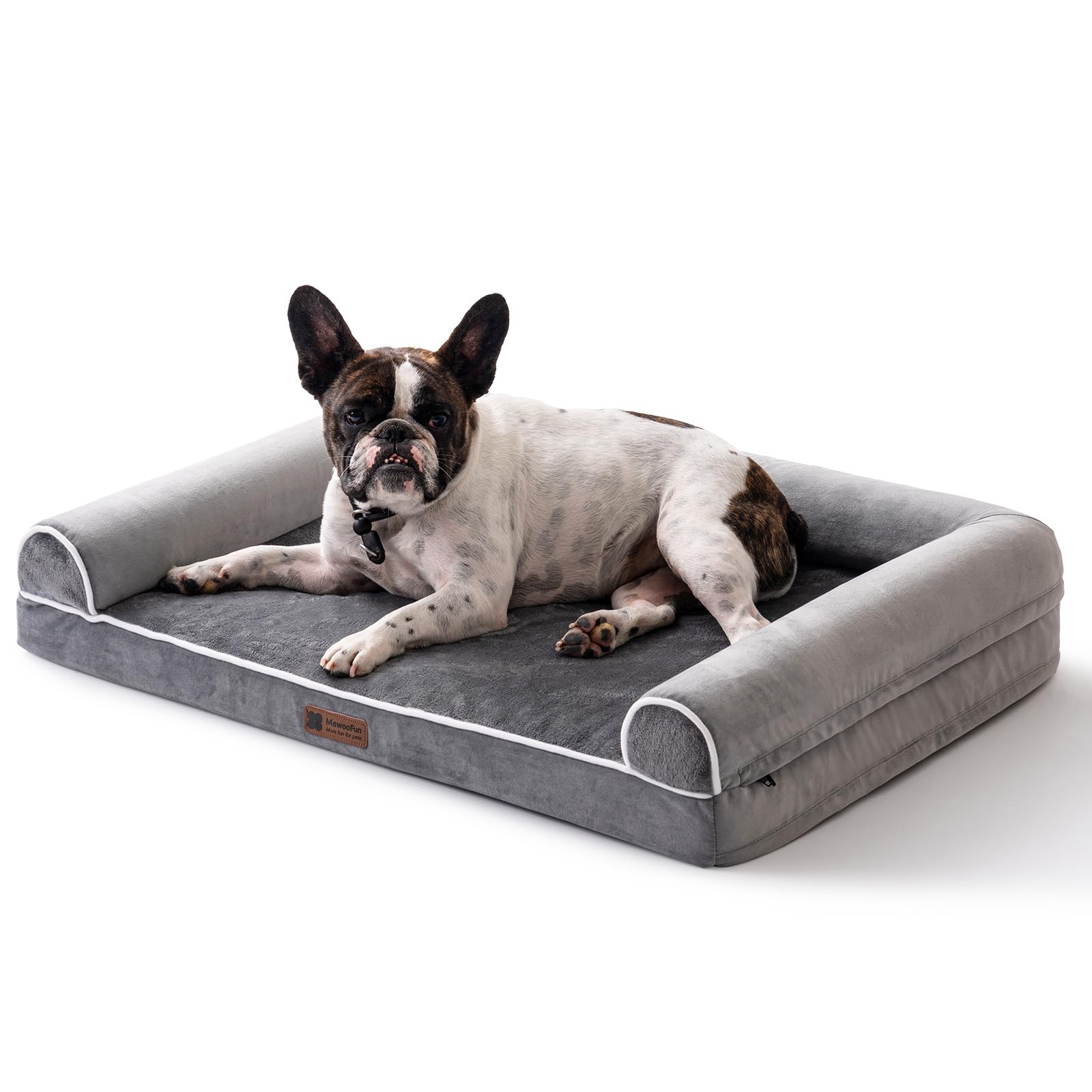 MEWOOFUN Dog Bed Medium Size, Large Dog Bed with Egg Foam, Washable Orthopedic Bed with Waterproof Removable Cover, Big Waterproof Couch Sofa Bed (L, Grey)