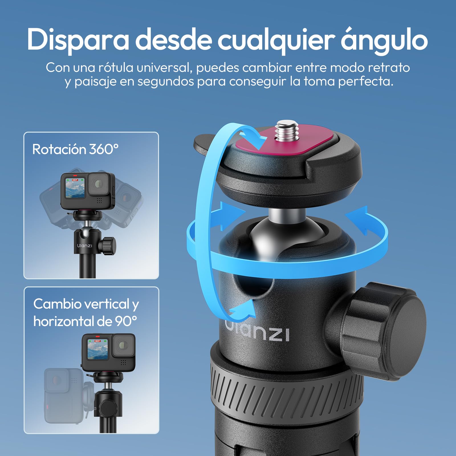 Ulanzi TT24 Trípode Palo Selfie con Liberación Rápida Cka para Cámara de Acción dji Pocket 3/4, dji Osmo Action 5 4, GoPro, Insta360 X5/X4/X3/Ace Pro/One X2, Accesorios para Cámara de Acción