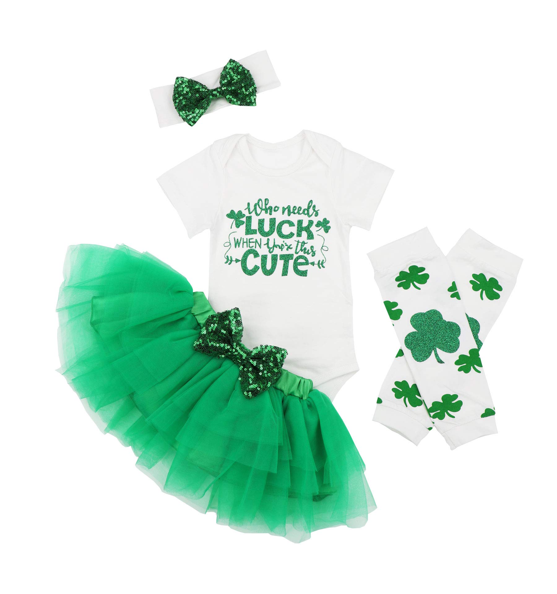 Von kilizo St Patricks Day Baby Girl Outfit Lucky Short Sleeves Romper Tutu Dress With Socks Baby Girl St Patricks Day Outfit