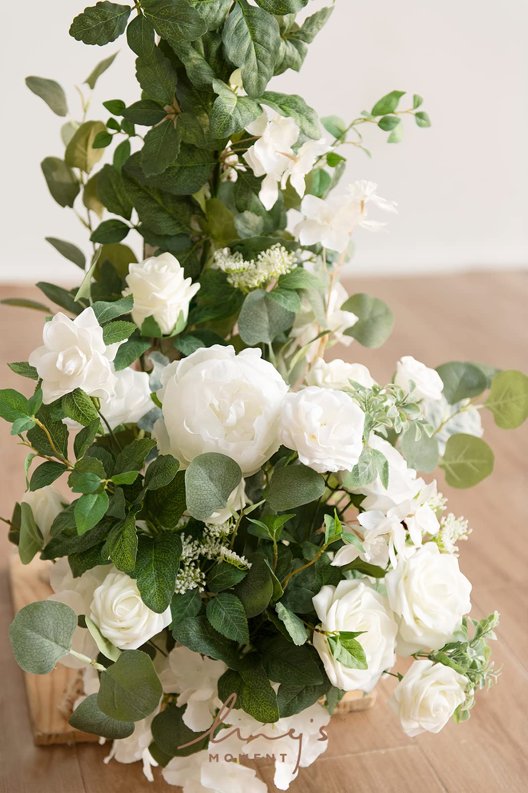 Ling's Moment Large Corner Artificial Wedding Arch Flowers (Pack of 2), White Fake Roses Decorations Ground Arrangement for Spring Wedding Ceremony Arbor Floral Garland Outdoors Decor