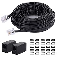 Vista 1 de Cable de extensión de teléfono RJ11 6P4C de 10 pies hembra a hembra acoplador en línea 30 clips adhesivos para cable para sistema fijo, contestador